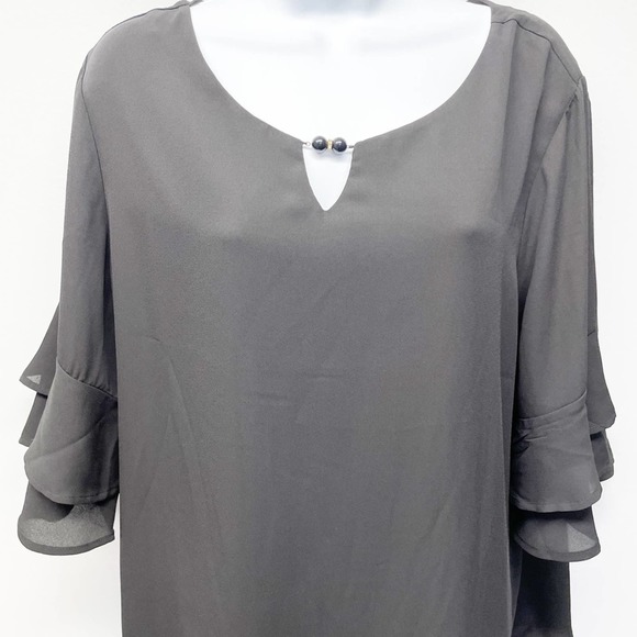 Roz & Ali Ruffle Sleeve Blouse Black NWT Size 2X - Picture 3 of 13